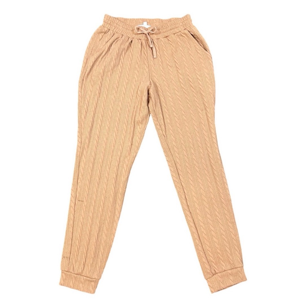 Olive & Oak Textured Knit Joggers Camel Cozycore Lounge Pants SzM Comfy